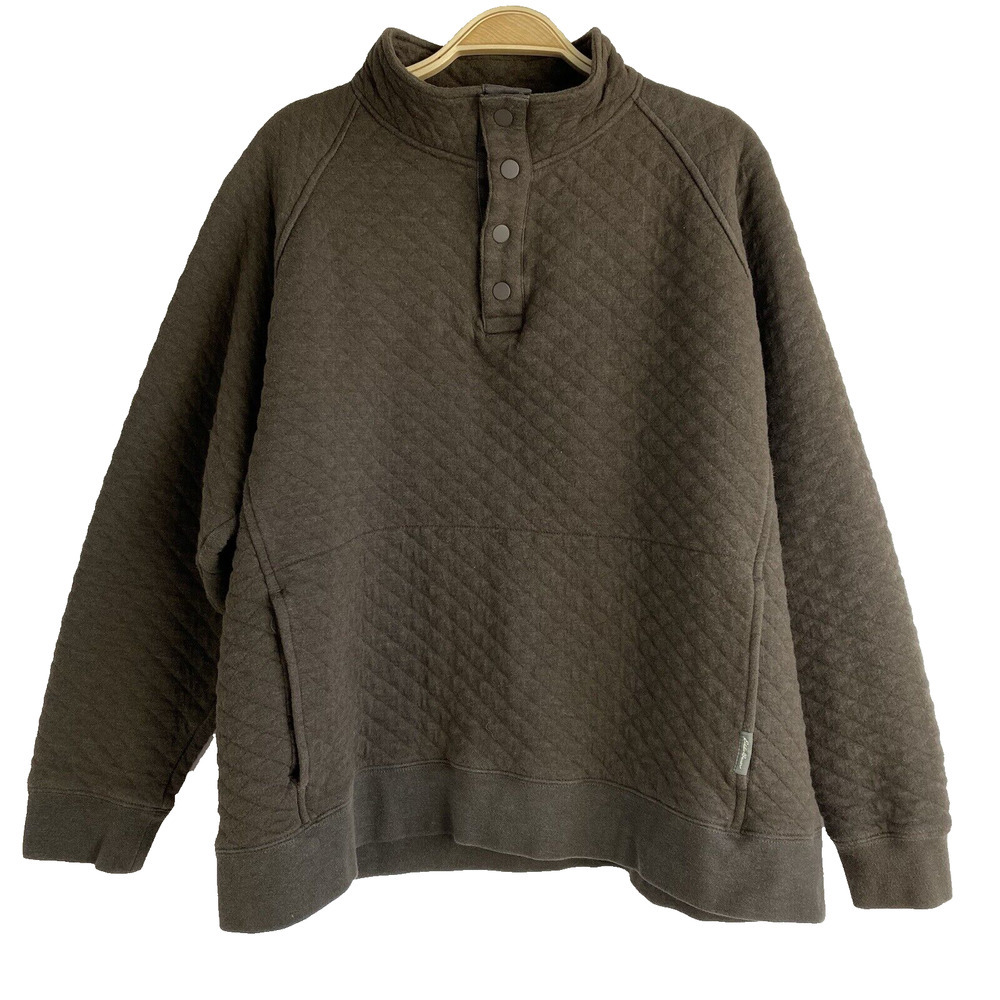 Eddie Bauer Quilted Henley Pullover Sweater Men XL Brown Mock Neck Preppy Knit